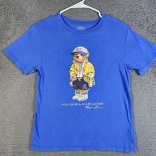 Polo Ralph Lauren Shirt Youth Medium Blue Polo Bear Graphic Short Sleeve RL-93