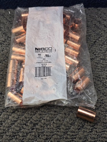 (QTY 50) Nibco 9001100 Copper Coupling 1/2 Inch C x C 5/8" OD