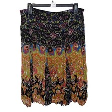 Uniform Petite John Paul Richard Boho Paisley Floral Pleated Midi Skirt PMedium