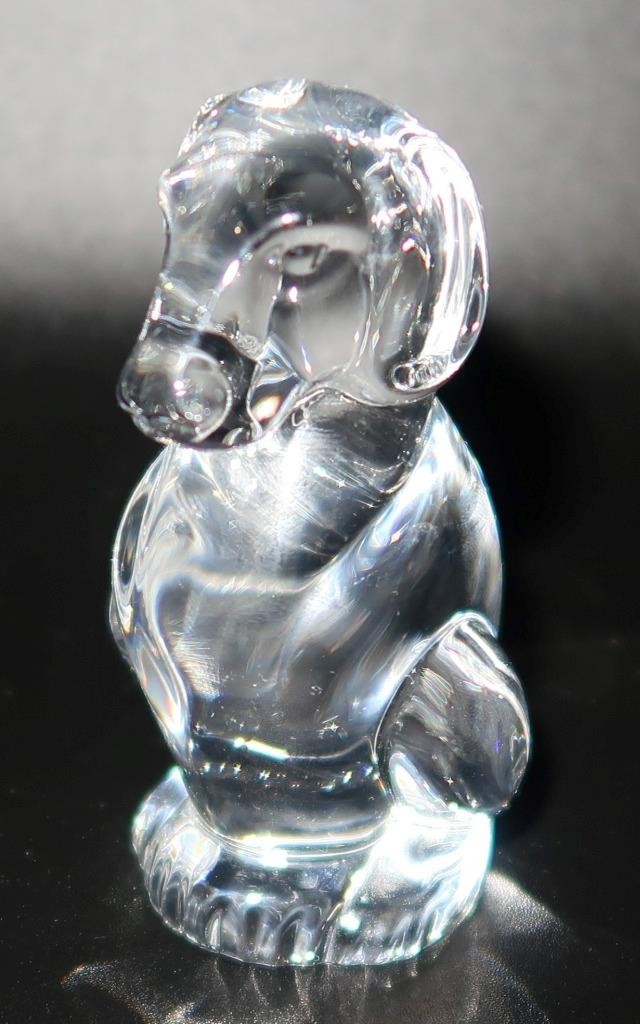 Rare STEUBEN Glass #5534 SITTING DOG Hand Cooler, Paperweight, Figurine, 3 1/4"