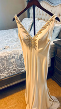 Xtreme D'Vyne Ivory Sleeveless V-Neck Beaded Crystal Sheath Gown Size 4