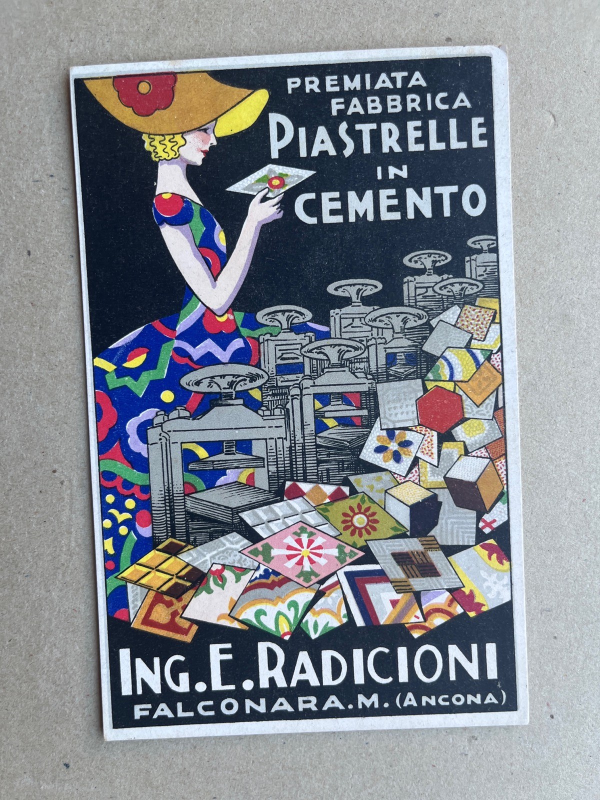S) Cartolina formato piccolo pubblicità piastrelle cemento Falconara Marittima