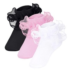 mifengda Girls Ruffle Socks White Pink Black Toddler Medium,