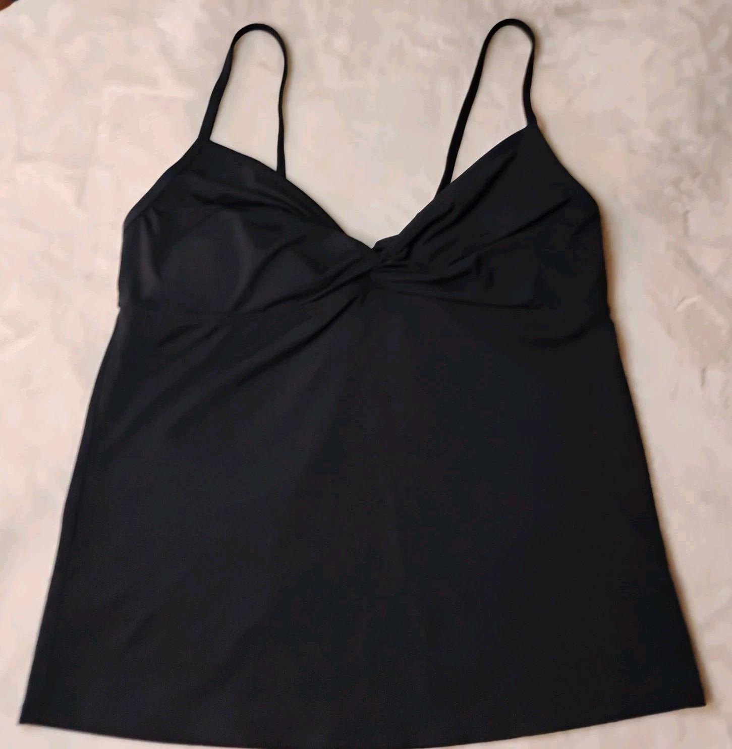 Athleta Black Knot Front Tankini Swimsuit Top Size L Adjustable Straps #964888