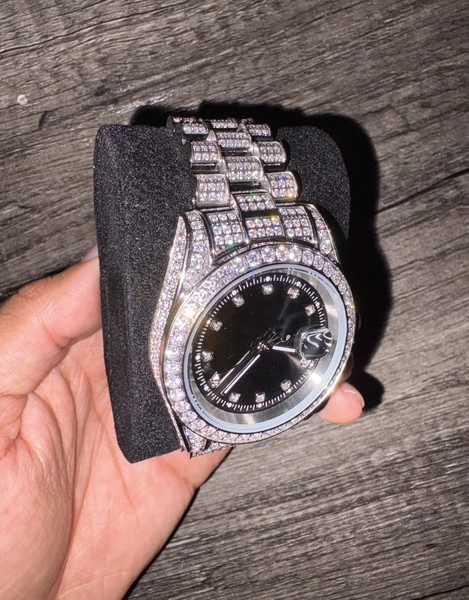 Reloj Presidencial Iced Out VVS / 41MM Carátula Negra / Blanco Dorado 4