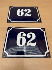 ALTE EMAIL EMAILLE Emailleschild Emailschild  HAUSNUMMER 62 BLAU/WEISS 20 x 14 