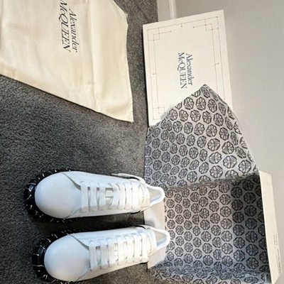 Alexander McQueen White Leather Paint Splatter Men's Sneakers Lace Up