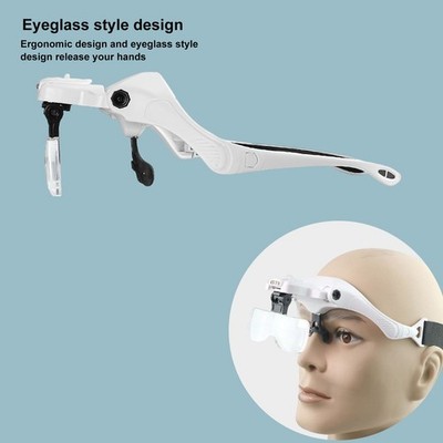 Headband Magnifier 4 LED Bright Lights 5 Detachable Optical Lenses Ergonomic SET