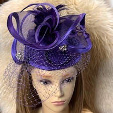 Purple Fascinator Half Hat Kentucky Derby Church Weddings Tea Cocktail Parties