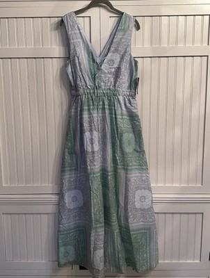 Universal Thread Paisley V-Neck Sleeveless Maxi Dress Green Gray Womens Size S