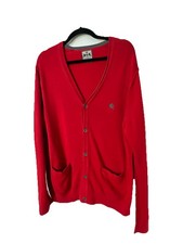 Mens Express Button Down Cardigan Red Knit Sweater Size L Pockets