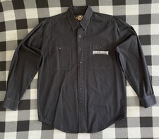 Harley Davidson Button Up Shirt Mens L Work Mechanic Spell Out Embroidery Patch