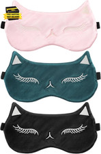 Cute Cat Silk Satin Eye Mask - 3Pcs Women'S Blackout Blindfold with Elastic Stra