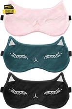 Cute Cat Silk Satin Eye Mask - 3Pcs Women'S Blackout Blindfold with Elastic Stra
