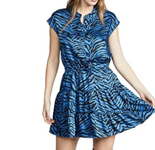 Rebecca Minkoff Blue Animal Print Tiered Dress Medium Jungle Ollie Flowy
