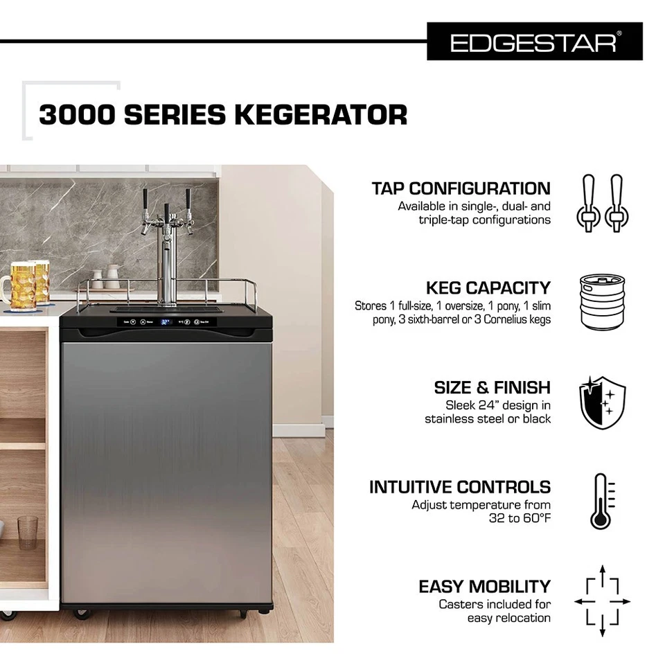 Kegerator doble grifo independiente EdgeStar KC3000TWIN 24"W - negro Foto 2 de 4
