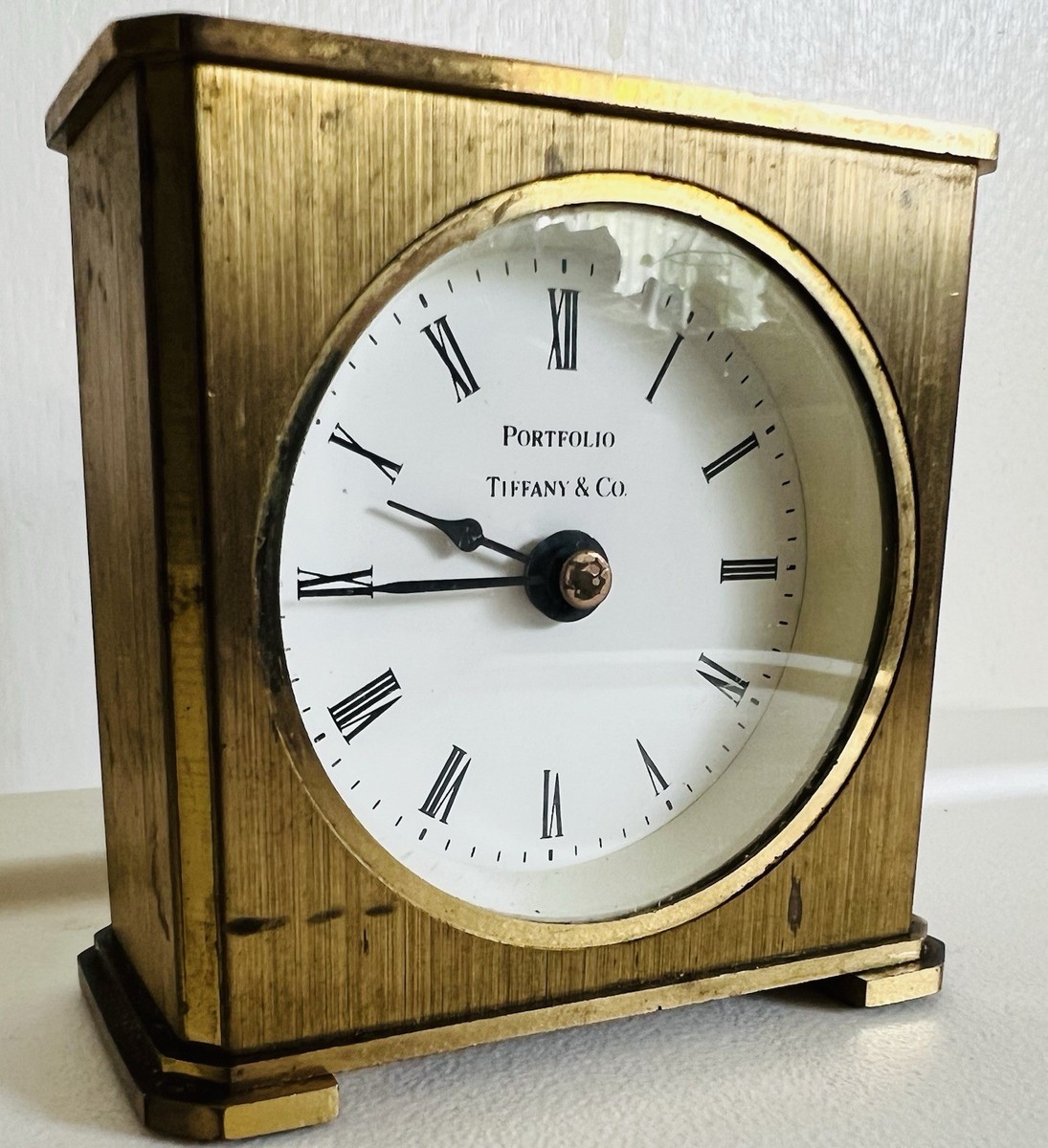 Vintage Tiffany & Co Portfolio Brass Quartz Desk Clock Battery