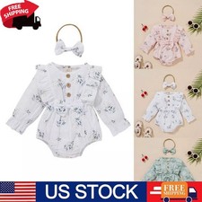 Baby Girls Romper Outfits Ruffle Sleeve Bodysuit Floral Romper Dress Headband