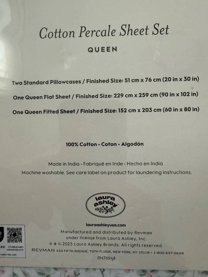 Laura Ashley QUEEN Sheet Set Tierney Pink Chintz Floral 100% Cotton Percale - Image 4 of 4