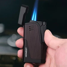 Dual Jet Flame Windproof Butane Lighter with Cigar Punch Oblique Fire Inflatable