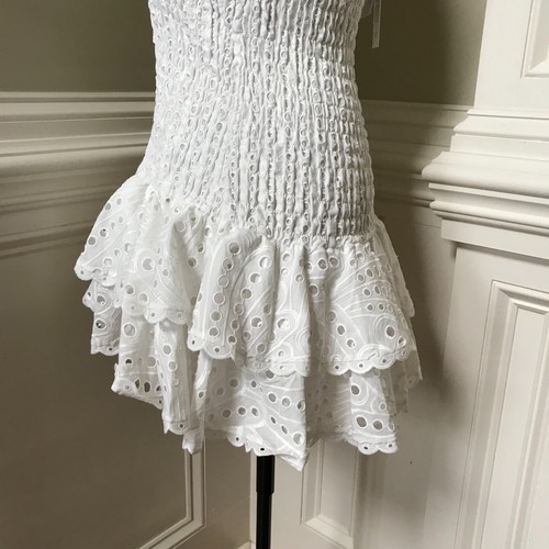 NWT Charo Ruiz Ibiza Megan Mini Short Dress Womens Small White Smocked Eyelet - Picture 10 of 13