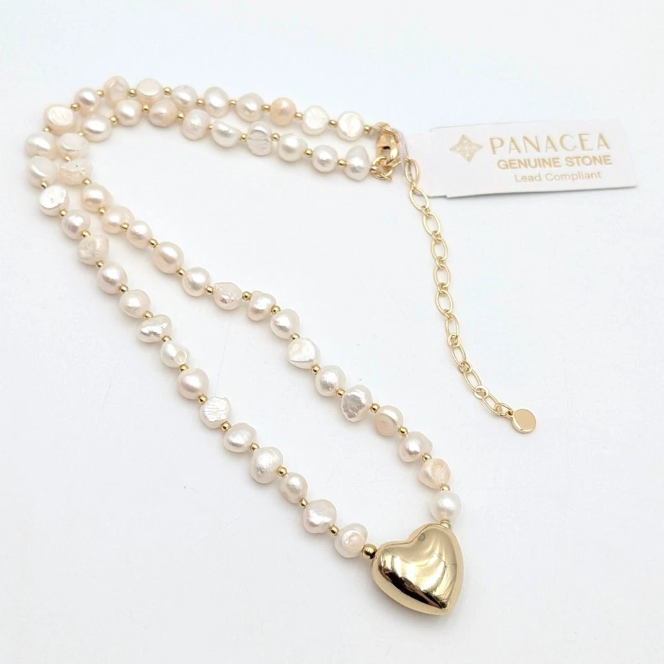 Collar colgante Panacea para mujer con perlas de agua dulce en forma de corazón blanco/dorado Foto 2 de 4