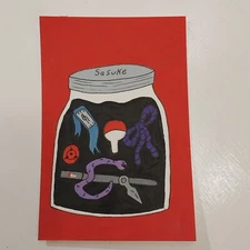 Sindy Fuhr Acrylic Painting Hand Made Anime Naruto Pop Art Title Sasuke Jar B