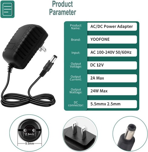 12V 2A Power Supply Adapter 100-240V 50-60Hz AC to DC Converter with 5.5X2.5Mm P - Picture 2 of 7