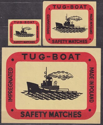 POLAND 1966 Matchbox Label Export - Cat.E#031b. A+B+C set TUG-BOAT SM MiP (tug)