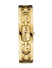 NEW GUESS GOLD TONE S/STEEL BAND,ACRYLIC BEIGE HORN BRACELET CUFF WATCH U15093L2