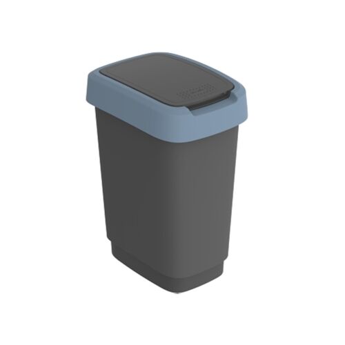 Raccoglitore rifiuti bidone della spazzatura con coperchio pieghevole oscillante nero-blu scuro - Foto 1 di 6