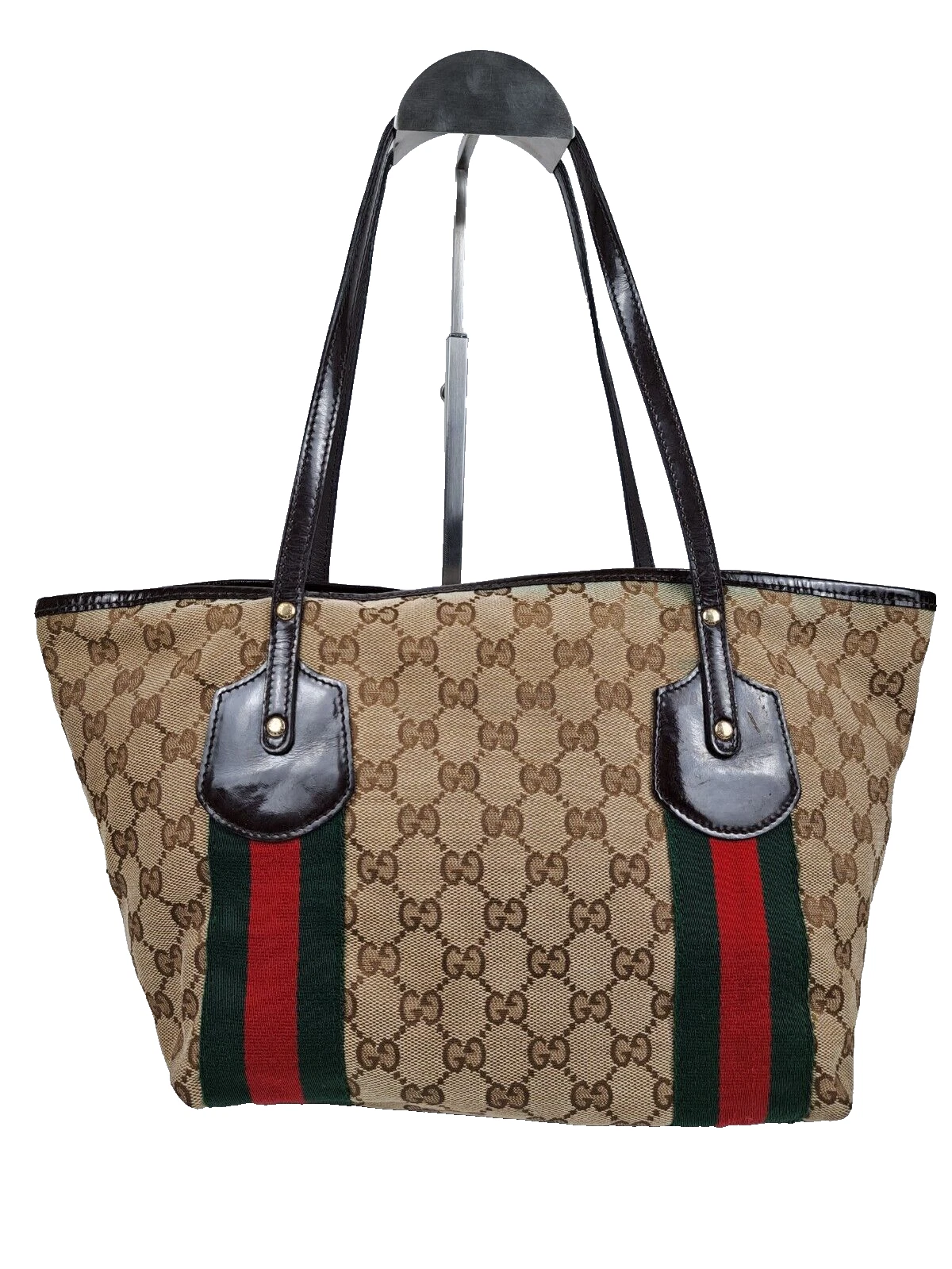 Authentique sac fourre tout GUCCI monogramme Web Jolie GG toile ligne sherry marron émaillé