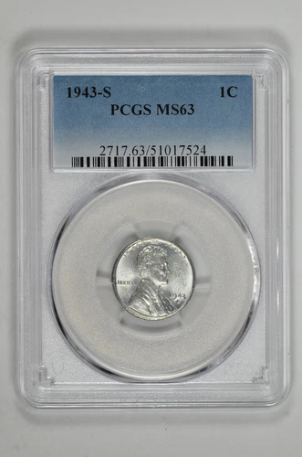 1943 S 1C Lincoln Steel Wheat Cent PCGS MS 63 New Holder
