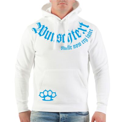 Kapuzenpullover WUNSCHTEXT Smile now Cry later Blau blue text name hardcore fck