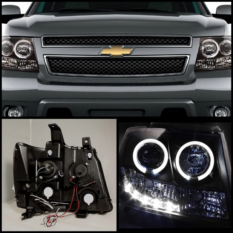 Blk 2007-2014 Chevy Suburban Tahoe Avalanche LED Halo Projector Headlights Lamps - Image 4 of 4