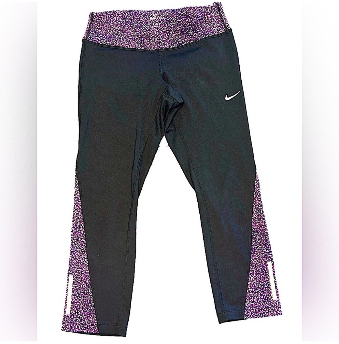 Nike Dri-fit racer 2.0 running capri black and purple, reflectors size small