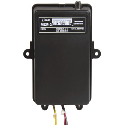 Linear MGR-2 DNR00105 Mega Code 318MHz 12/24V Gate Door Opener Receiver 2 Relay