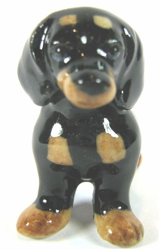 Miniature Porcelain Dachshund Black & Tan Pup Dog Figurine Approx 2.75cm HIgh - image 2 of 2