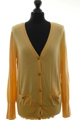 Peter Hahn Damen Cardigan Strickjacke 42 gelb sonnengelb V-Neck Knopf Wolle - Bild 1 von 4