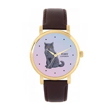 Toff London TLWS-31965 Ladies Blue British Shorthair Cat Watch