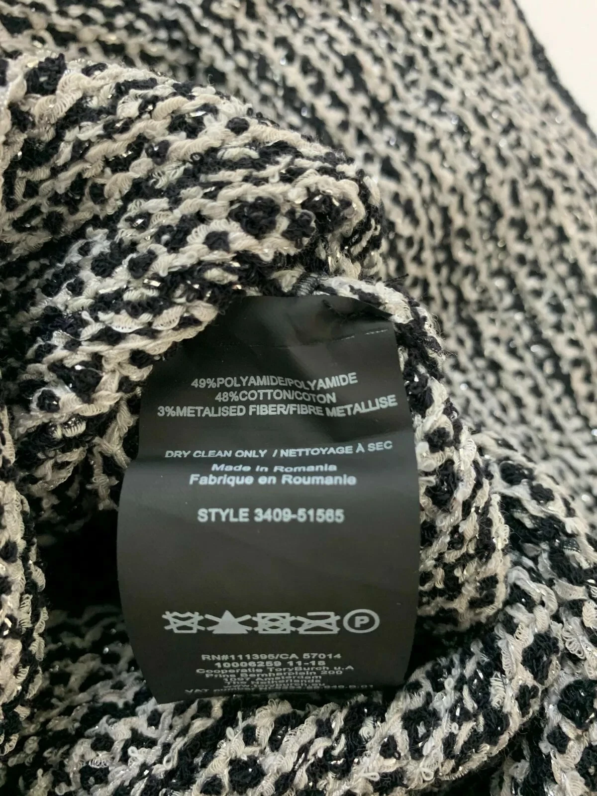 Abito nuovo Tory Burch impreziosito da frange in tweed taglia S