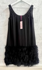 NEW+TAGS - PER UNA Black Sequin Bead Feather Hem Occasion Party Dress 10 RRP £79