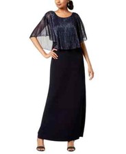 Connected Metallic-Capelet Gown Navy 8