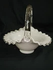 VINTAGE FENTON SILVER CREST BASKET APPLIED HANDLE WHITE MILK GLASS