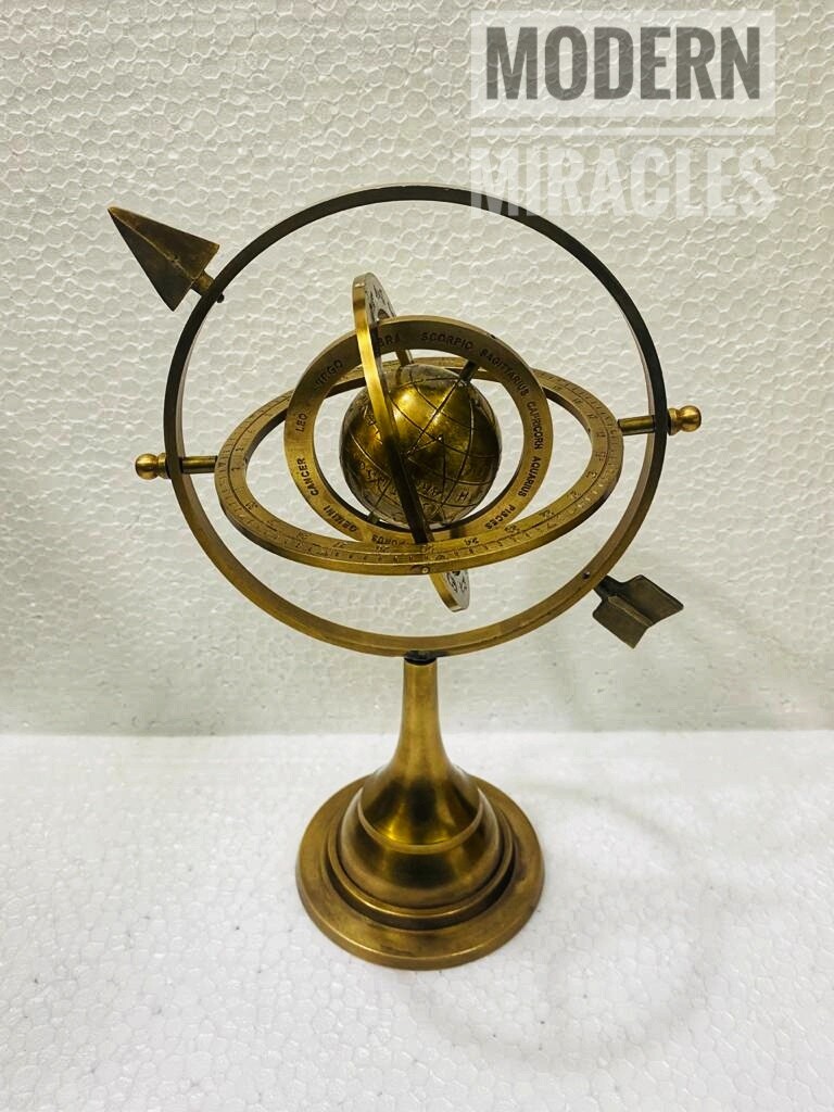 12" Brass Armillary Sphere with Arrow Nautical Maritime Astrolabe Globe Decor