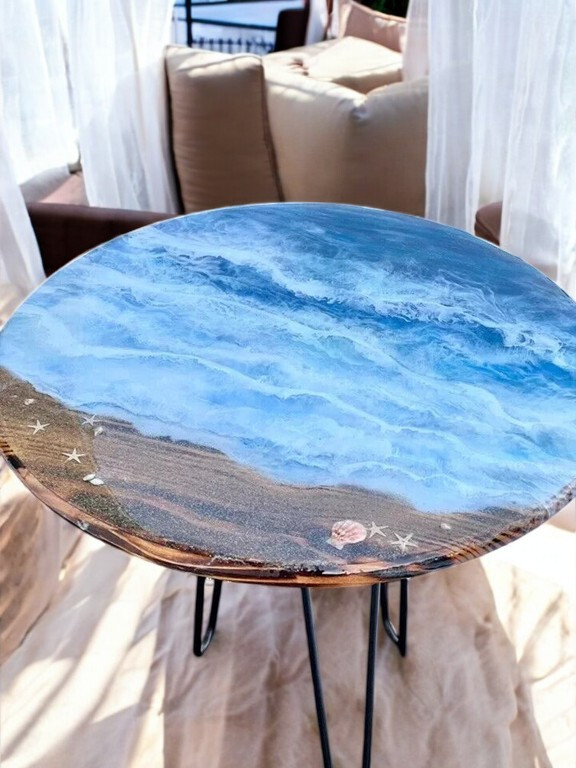 30-Inch Custom Wave Epoxy Resin Coffee Table Top for Modern Living Room Decor