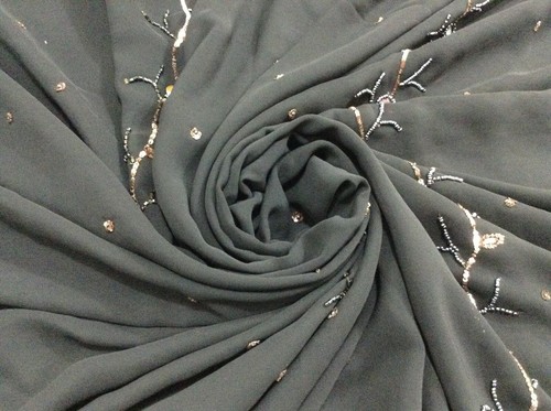 Om Vintage Indian Sari Pure Georgette Embroidered Beaded Black Saree Y11916 - Picture 8 of 12