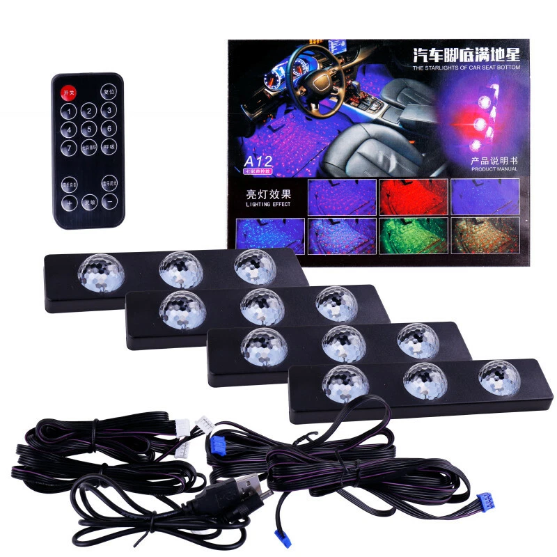 7Colors Car Ambient Foot Star Starry Light Neon Atmosphere Music Control USB LED - Image 2 of 4