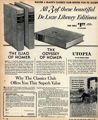 VINTAGE NYT BOOK REVIEW ADVERTISEMENT - WALTER J. BLACK'S CLASSICS CLUB ...