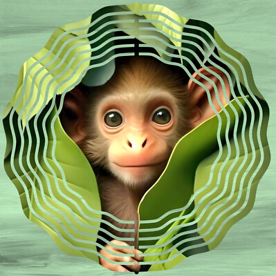 Wind Spinner 10'' Adorable Baby Monkey Chimp Jungle Double Sided WindSpinner